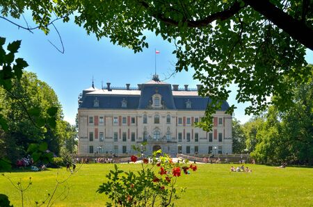 PSZCZYNA, POLAND - MAY 13, 2018: Beautiful antique neo baroque castle in Pszczyna, Poland.のeditorial素材