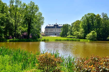Castle in Pszczyna town in Poland. Beautiful antique neo baroque castle.のeditorial素材