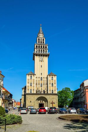 BIELSKO-BIALA, POLAND - MAY 13, 2018: Roman Catholic cathedral dedicated to Saint Nicholas in Bielsko-Biala, Poland.のeditorial素材