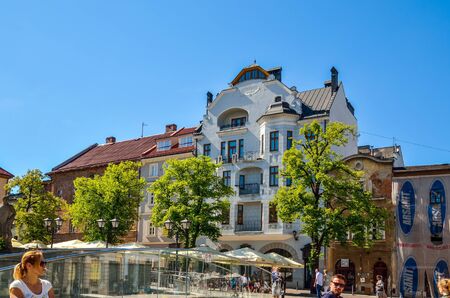 BIELSKO-BIALA, POLAND - MAY 13, 2018: Beautiful historic market in Bielsko-Biala, Poland.のeditorial素材