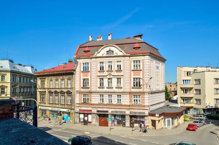 BIELSKO-BIALA, POLAND - MAY 13, 2018: Old tenements in the center of Bielsko-Biala, Poland.のeditorial素材