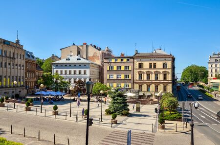 BIELSKO-BIALA, POLAND - MAY 13, 2018: Old tenements in the center of Bielsko-Biala, Poland.のeditorial素材