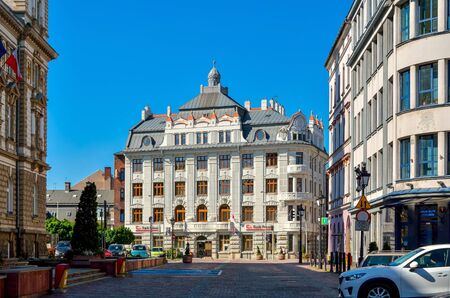 BIELSKO-BIALA, POLAND - MAY 13, 2018: Old tenements in the center of Bielsko-Biala, Poland.のeditorial素材