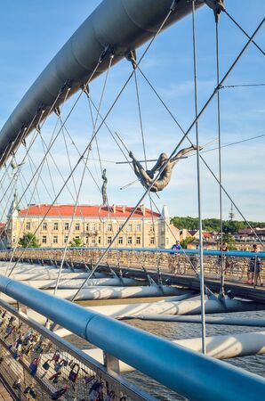 KRAKOW, POLAND - AUGUST 12, 2018: Beautiful new bridge on the Vistula river in Krakow, Poland.のeditorial素材