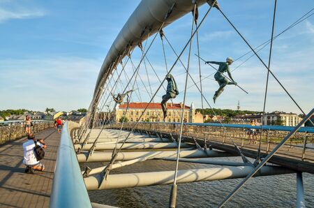 KRAKOW, POLAND - AUGUST 12, 2018: Beautiful new bridge on the Vistula river in Krakow, Poland.のeditorial素材