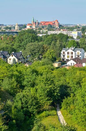 KRAKOW, POLAND - AUGUST 12, 2018: View of the city of Krakow from the Zakrzowek quarry.のeditorial素材