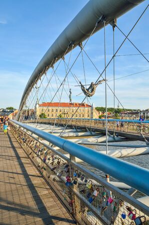 KRAKOW, POLAND - AUGUST 12, 2018: Beautiful new bridge on the Vistula river in Krakow, Poland.のeditorial素材
