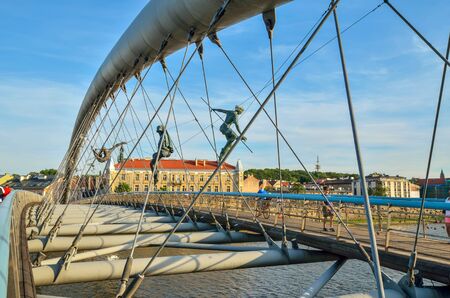 KRAKOW, POLAND - AUGUST 12, 2018: Beautiful new bridge on the Vistula river in Krakow, Poland.のeditorial素材