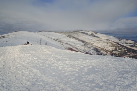 Beautiful winter snow-white mountain landscape. Beautifully snow-capped mountains in Poland.の写真素材