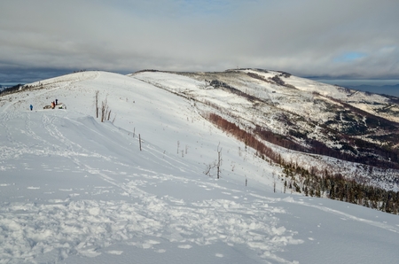 Beautiful winter snow-white mountain landscape. Beautifully snow-capped mountains in Poland.の写真素材