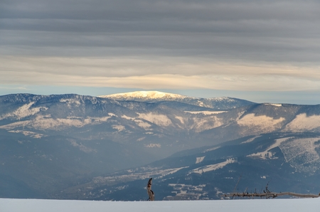 Beautiful winter mountain landscape. Magical snow-covered slopes in the Polish mountains.の写真素材