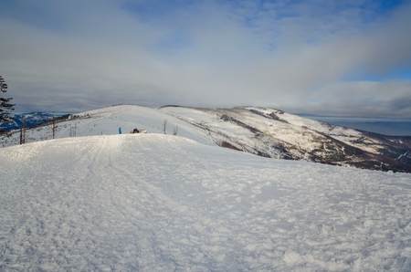 Beautiful winter snow-white mountain landscape. Beautifully snow-capped mountains in Poland.の写真素材