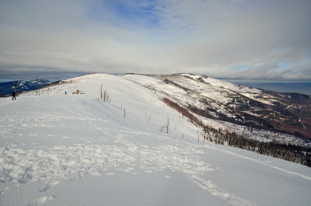 Beautiful winter snow-white mountain landscape. Beautifully snow-capped mountains in Poland.の写真素材