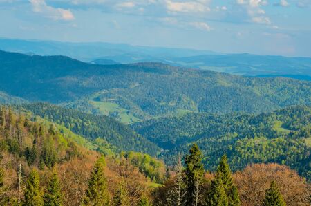 Beautiful spring mountain landscape. Colorful day on the beautiful hills.の写真素材