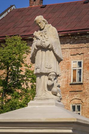 BIELSKO-BIALA, POLAND - SEPTEMBER 1, 2019: Monument Saint John Nepomucene on the market square in Bielsko-Biala, Poland.のeditorial素材
