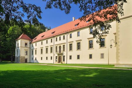SUCHA BESKIDZKA, POLAND - SEPTEMBER 1, 2019: Historic renaissance castle in Sucha Beskidzka, Poland.のeditorial素材