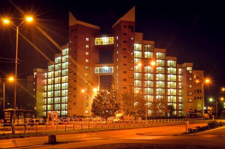 Tychy, Poland - September 15, 2019: Characteristic residential building called the Gate of the Sun in Tychy, Poland.のeditorial素材