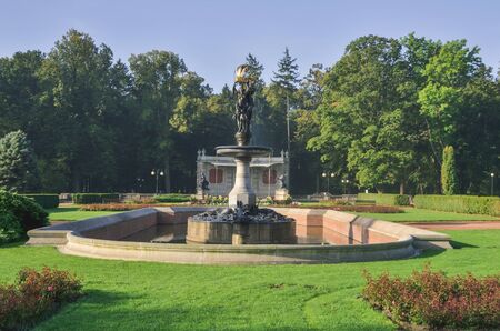 Swierklaniec, Poland - September 15, 2019: Fountain in a beautiful historic park in the city of Swierklaniec, Poland.のeditorial素材