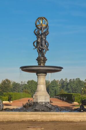 Swierklaniec, Poland - September 15, 2019: Fountain in a beautiful historic park in the city of Swierklaniec, Poland.のeditorial素材