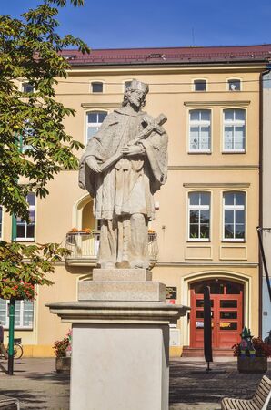 Lubliniec, Poland - September 15, 2019: Monument Saint John Nepomucene on the market square in Lubliniec, Poland.のeditorial素材