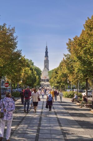 Czestochowa, Poland - September 15, 2019: Alley in the center of the city with a view of the Jasna Gora Monastery in Czestochowa, Poland.のeditorial素材