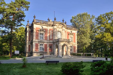 Swierklaniec, Poland - September 15, 2019: Bachelor's Palace in park in Swierklaniec, Poland.のeditorial素材