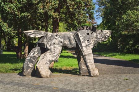 Lubliniec, Poland - September 15, 2019: Sculpture in the square of General Sikorski in Lubliniec, Poland.のeditorial素材