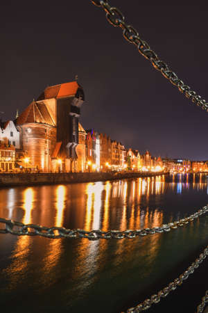 GDANSK, POLAND - OCTOBER 8, 2020: Beautiful old town by night in the seaside city of Gdansk, Poland.のeditorial素材