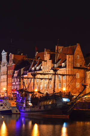 GDANSK, POLAND - OCTOBER 8, 2020: Beautiful old town by night in the seaside city of Gdansk, Poland.のeditorial素材