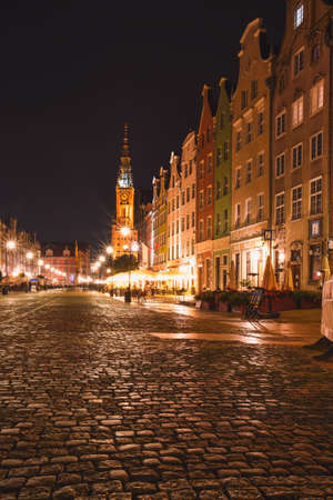 GDANSK, POLAND - OCTOBER 8, 2020: Beautiful old town by night in the seaside city of Gdansk, Poland.のeditorial素材