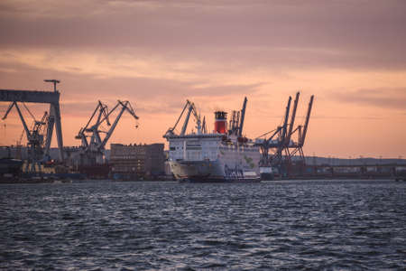 GDYNIA, POLAND - DECEMBER 31, 2019: Ferry from Poland to Sweden in the seaside port of Gdynia, Poland.のeditorial素材