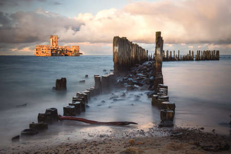 BABIE DOLY, POLAND - OCTOBER 6, 2019: Ruins of an old torpedo house in Babie Doly, Poland.のeditorial素材