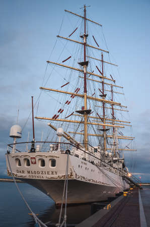 Gdynia, Poland - October 7, 2019: Beautiful historic ship named Dar Mlodziezy in the port of Gdynia, Poland.のeditorial素材