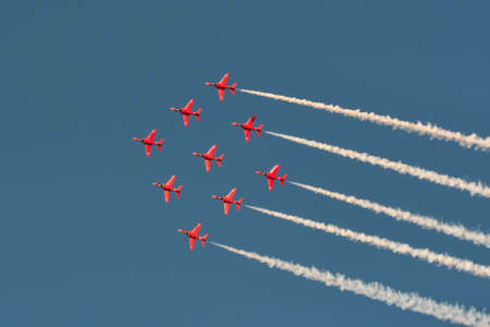 Gdynia, Poland - August 21, 2021: The Royal Air Force Aerobatic Team of the United Kingdom at the Aero Baltic show in Gdynia, Poland.のeditorial素材