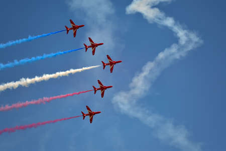 Gdynia, Poland - August 21, 2021: The Royal Air Force Aerobatic Team of the United Kingdom at the Aero Baltic show in Gdynia, Poland.のeditorial素材