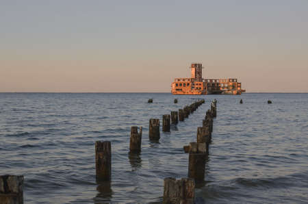 Gdynia, Poland - August 21, 2021: Ruins of an old torpedo house in Babie Doly, Poland.のeditorial素材
