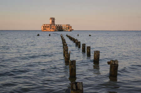 Gdynia, Poland - August 21, 2021: Ruins of an old torpedo house in Babie Doly, Poland.のeditorial素材