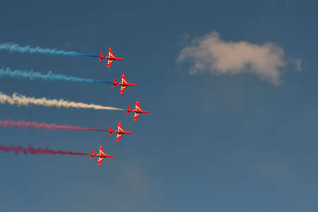 Gdynia, Poland - August 21, 2021: The Royal Air Force Aerobatic Team of the United Kingdom at the Aero Baltic show in Gdynia, Poland.のeditorial素材