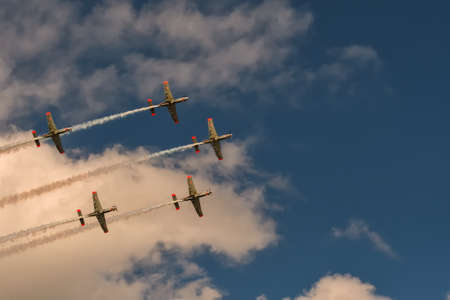 Gdynia, Poland - August 21, 2021: Flight of planes of the Polish air force Orlik aerobatic team at the Aero Baltic show in Gdynia, Poland.のeditorial素材