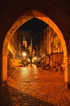 Gdansk, Poland - August 23, 2021: The most beautiful street in Gdansk called Mariacka in the night...