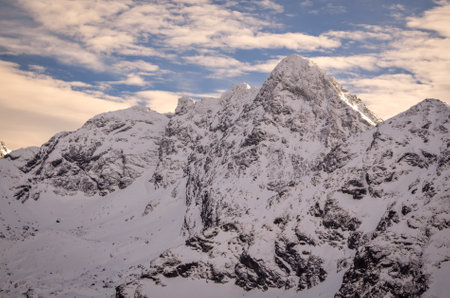 Winter mountain landscape. Snowy morning in the Polish Tatra Mountians.の写真素材
