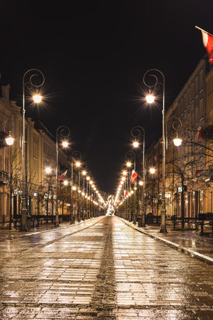 Kielce, Poland - November 11, 2019: The representative street of Kielce called Henryk Sienkiewicz on Independence Day.のeditorial素材