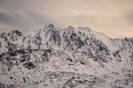 Winter mountain landscape. Snowy morning in the Polish Tatra Mountians.の写真素材