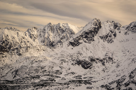 Winter mountain landscape. Snowy morning in the Polish Tatra Mountians.の写真素材