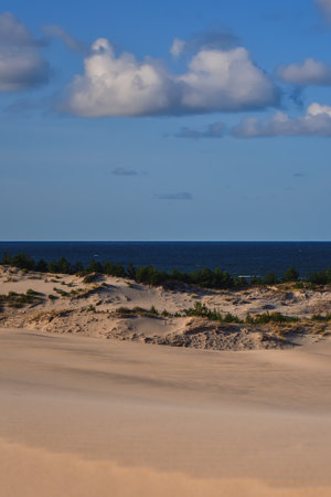 Beautiful holiday seaside landscape. Moving dunes in the desert in Slowinski National Park in Leba, Poland.の写真素材