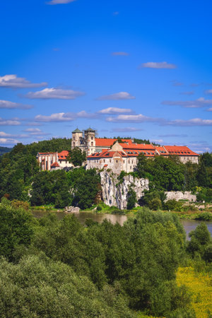 Beautiful historic monastery on the Vistula River in Poland. Benedictine abbey in Tyniec near Krakow, Poland.の写真素材