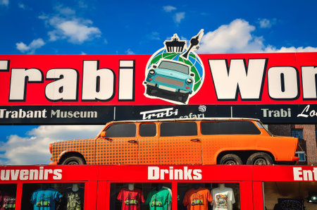 Berlin, Germany - April 30, 2014: Trabant car. Trabant museum and also renting a car for a Trabant safari in the center of Berlin.のeditorial素材
