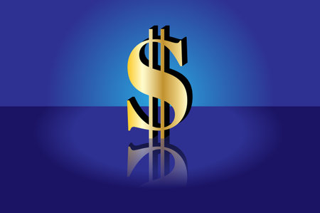 Golden dollar sign on a blue background. Dollar letter concept in EPS10 vector illustration.のイラスト素材
