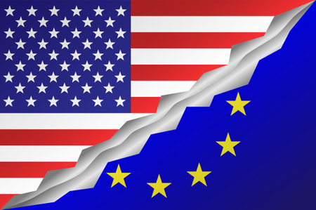 USA versus European Union concept. US and European Union flags in EPS10 vector illustration.のイラスト素材