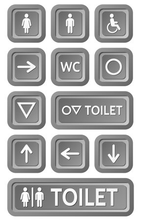 The gray signs set to the toilet. Various symbols with silhouettes of the toilet.のイラスト素材